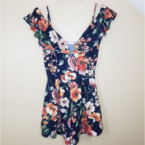 A'gaci navy blue floral off shoulder dress